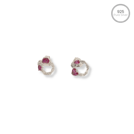 Elegant 925 Silver Pink Heart Earrings