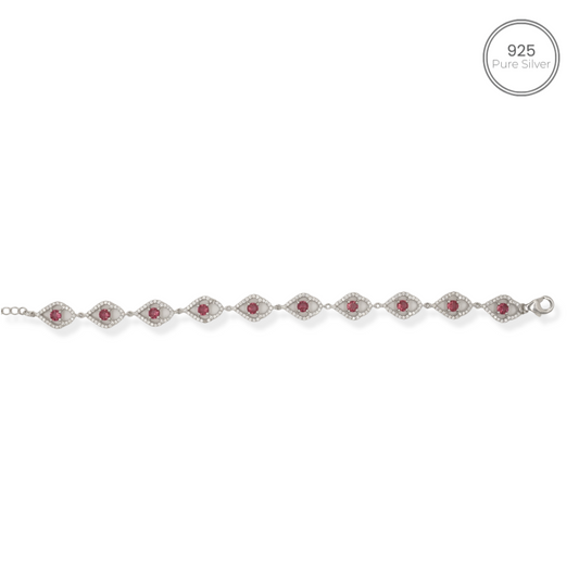 Silver Bracelet - Red Dimonds