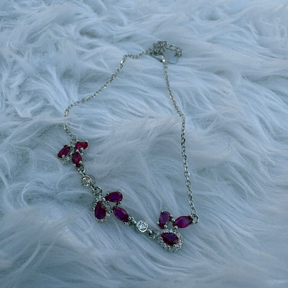 Pure Silver Chain Bracelet with Red Stone – Chic & Unique