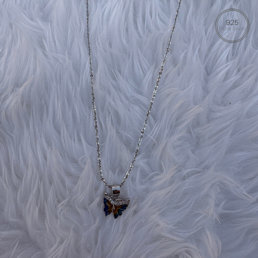 Rainbow Butterfly Silver Pendant