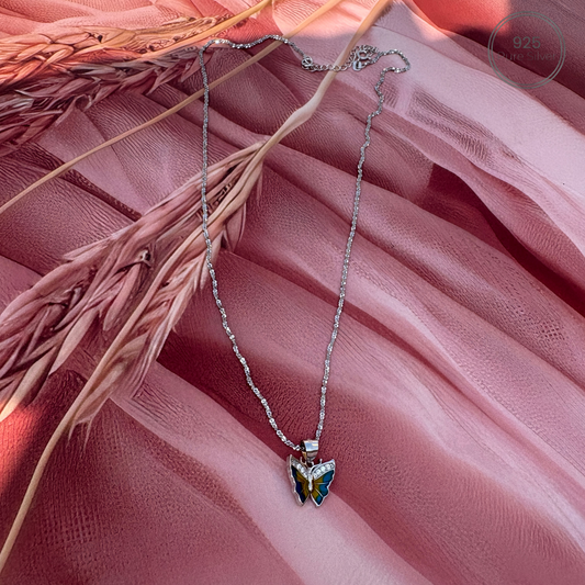 Rainbow Butterfly Silver Pendant