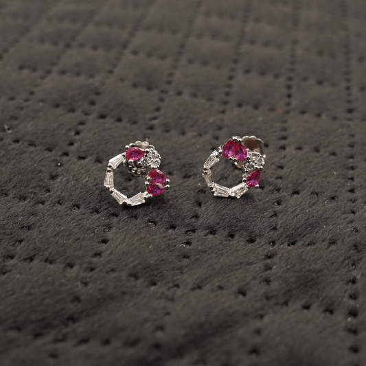 Elegant 925 Silver Pink Heart Earrings