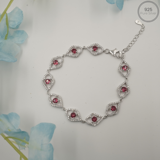 Silver Bracelet - Red Dimonds