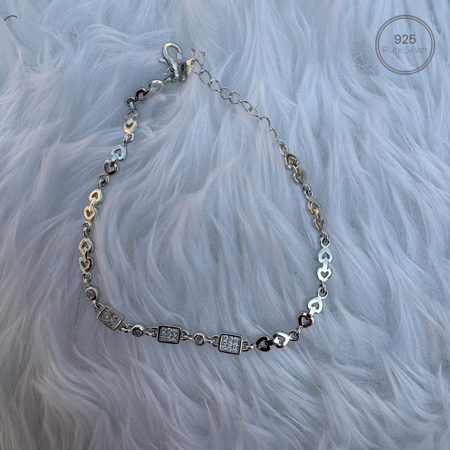 Diamond Square Hearts Bracelet