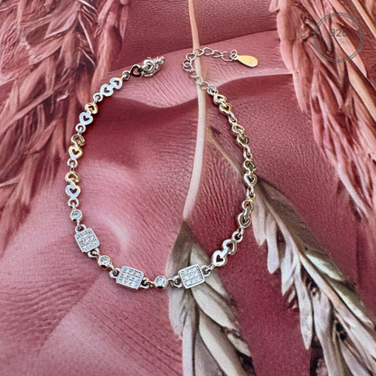 Diamond Square Hearts Bracelet
